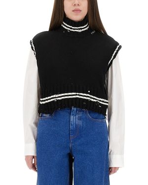 Marni Cropped Cotton Vest With Contemporary Design - Black
