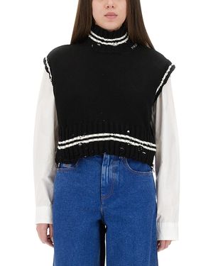 Marni Cropped Cotton Vest With Contemporary Design - Black
