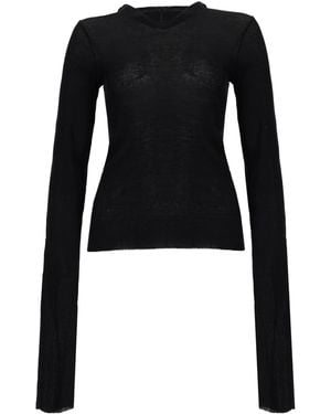 Rick Owens T-Shirt "Cropped Hooded Rib Ls T" - Black