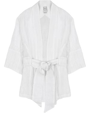 120% Lino Giacca Kimono - White