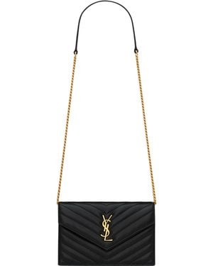 Saint Laurent "Envelope Cassandre" Wallet With Chain - White