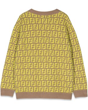 Fendi Ff-Jacquard Knitted Cardigan - Yellow