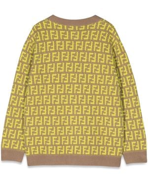 Fendi Ff-Jacquard Knitted Cardigan - Yellow