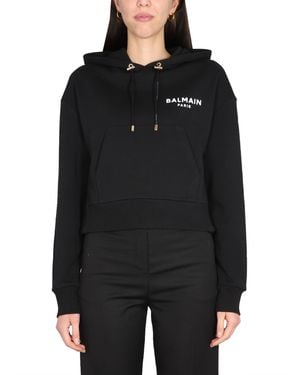 Balmain Flocked Logo Sweatshirt - Black