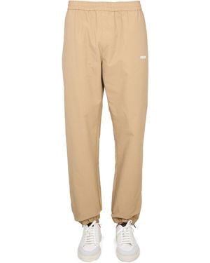 MSGM Relaxed Fit Casual Trousers With Logo - Natural