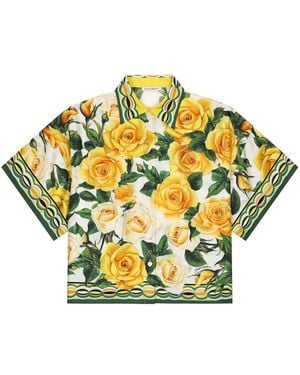 Dolce & Gabbana Mini Short Sleeve Silk Shirt For Girls - Yellow