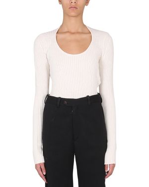 Proenza Schouler MAGLIA GIROCOLLO A COSTE INTRECCIATE - Bianco