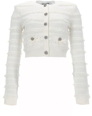 Self-Portrait Cardigan Traforato Con Strass - White