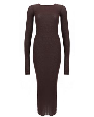 Rick Owens Ribbed Long Sleeves Dress - Brown