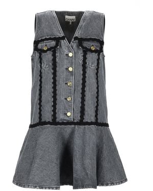 Ganni V Neck Mini Dress - Grey