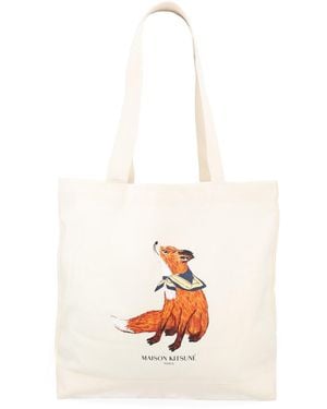Maison Kitsuné Tote Bag Dreaming Fox - White