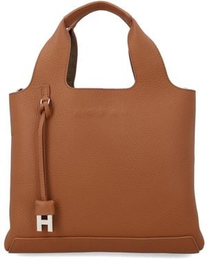 Hogan Double Top-Handle Leather Tote Bag - Brown