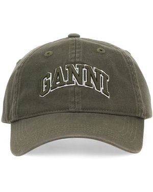 Ganni Baseball Hat With Logo - Green