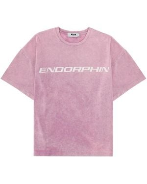MSGM Graphic Crew Neck T-Shirt - Pink