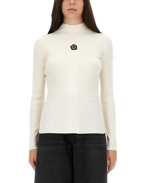 KENZO 'Boke Flower 2.0' Embroidered Long Sleeve Rib Top - White