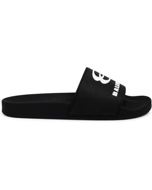 Balenciaga Slip-On Sandal With Logo - Black