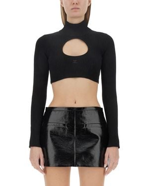 Courreges Ribbed Cropped Shirt - Black