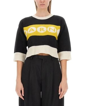 Marni Cropped Jersey With Bold Logo - Black