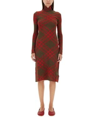 Burberry Long Sleeve Chequered Wool Blend Shift Dress, Size Small