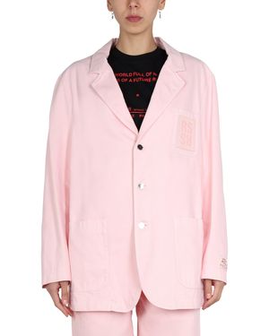 Raf Simons Logo Patch Notched Lapel Jacket For - Pink