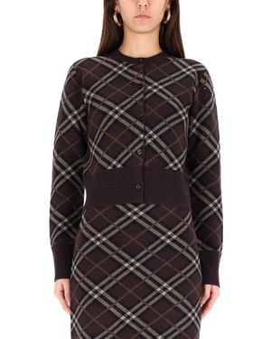 Burberry Check Wool Cashmere Cardigan - Black