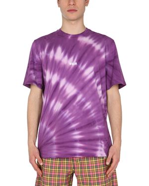 MSGM T-SHIRT GIROCOLLO IN JERSEY DI COTONE CON STAMPA TIE-DYE E MICRO LOGO - Viola