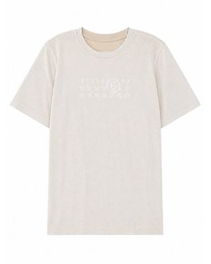 MM6 by Maison Margiela T-Shirt Con Logo E Texture Effetto Spazzolato - White