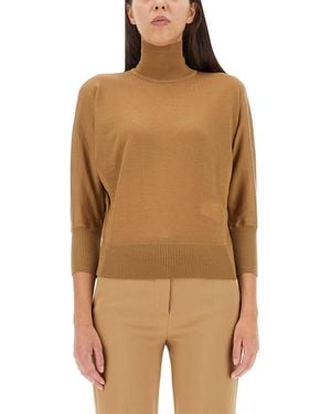 Max Mara High Neck Regular Fit Wool T-Shirt For - Brown