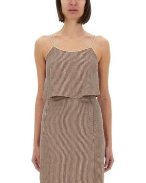 Alysi "Micro Stripe" Top With Laces - Brown