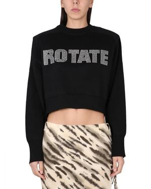 ROTATE BIRGER CHRISTENSEN Rhinestone Logo Cropped Shirt - Black