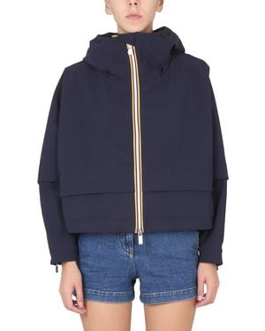K-Way Technical Fabric Windbreaker Jacket With Logo - Blue