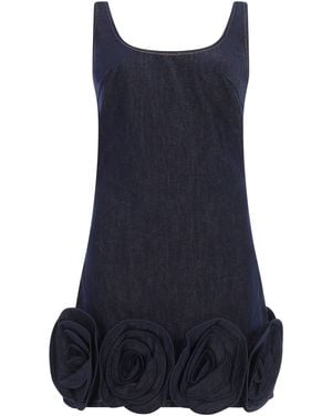 Self-Portrait Denim 3D Flower Mini Dress - Blue