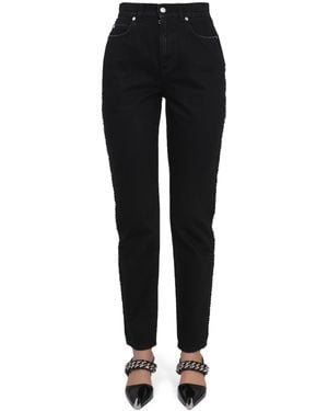McQueen Boyfriend Jeans With Zipper And Button Closure - Black