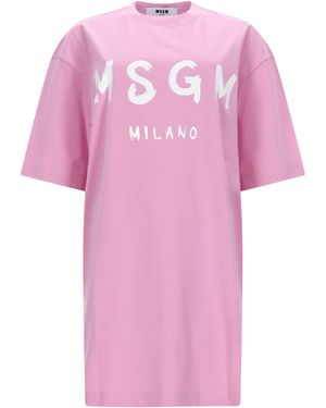 MSGM Abito T-Shirt Con Logo - Pink