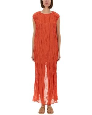 Alysi Metallic Gauze Longuette Dress - Red