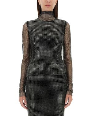 Sportmax Fitted Long-Sleeve Top With Sheer Mesh Sleeves - Black
