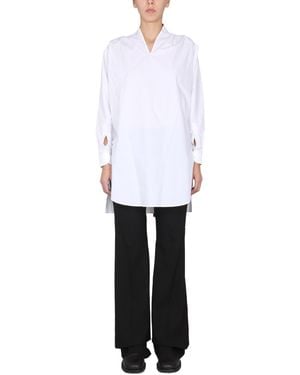 Raf Simons V-Neck Cotton Top With Bow-Detail Collar - White