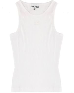 Ganni Tops With Logo - White