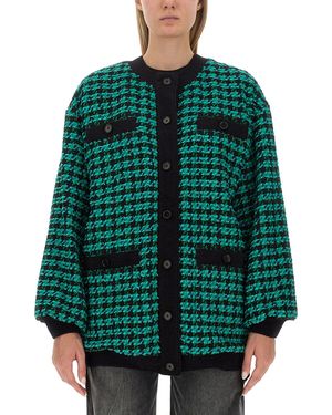 MSGM Oversized Houndstooth Tweed Jacket - Green