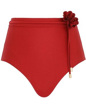 Zimmermann High Waist Bikini Bottom With Flower - Red