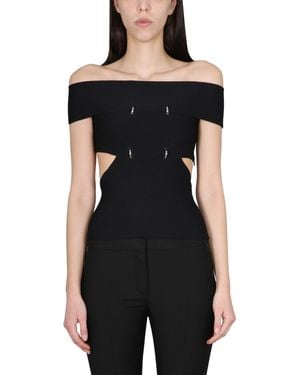 McQueen Off-Shoulder Sliced Mini Top - Black