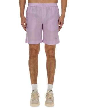 MSGM Shorts With Logo Cupro - Purple