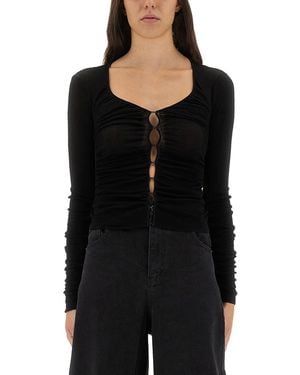 Self-Portrait Viscose Knit Top - Black