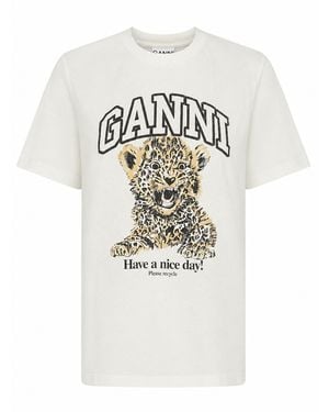 Ganni T Shirt "Leopard" - White