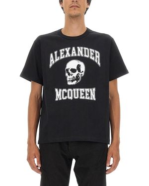 McQueen Varsity Skull Print T-shirt - Black