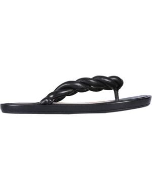 Red(V) Red (v) Leather Slide Sandals - Black