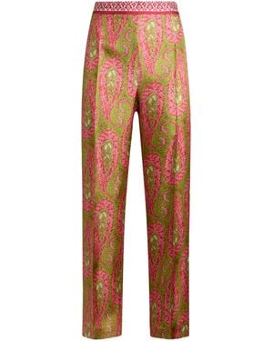 Etro Paisley-Print Stretch-Velvet Flared Trousers - Orange