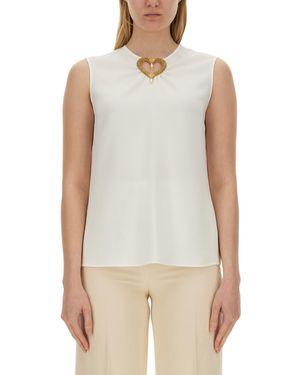 Moschino Blouse With Heart Applique And Subtle Keyhole Detail - White