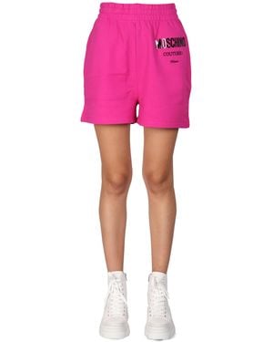 Moschino Shorts With Vinyl Logo Detailing - Pink