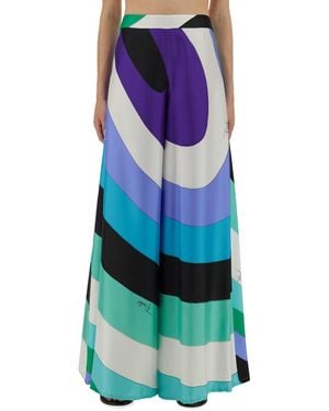 Emilio Pucci Maxi Trousers With Iris Print - Blue